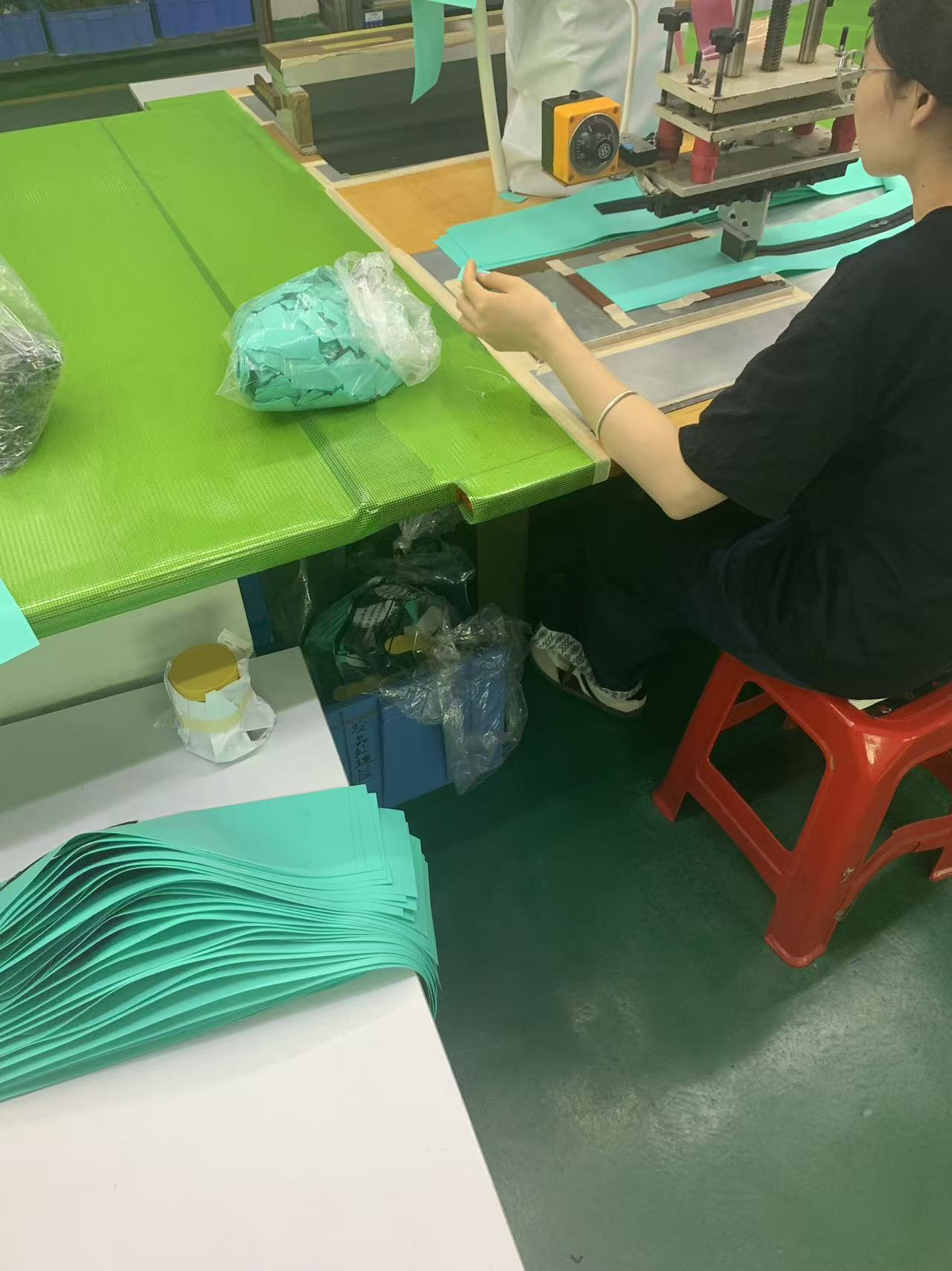 Sealock industrial high-frequency welding station processing PFAS-Free TPU fabric.